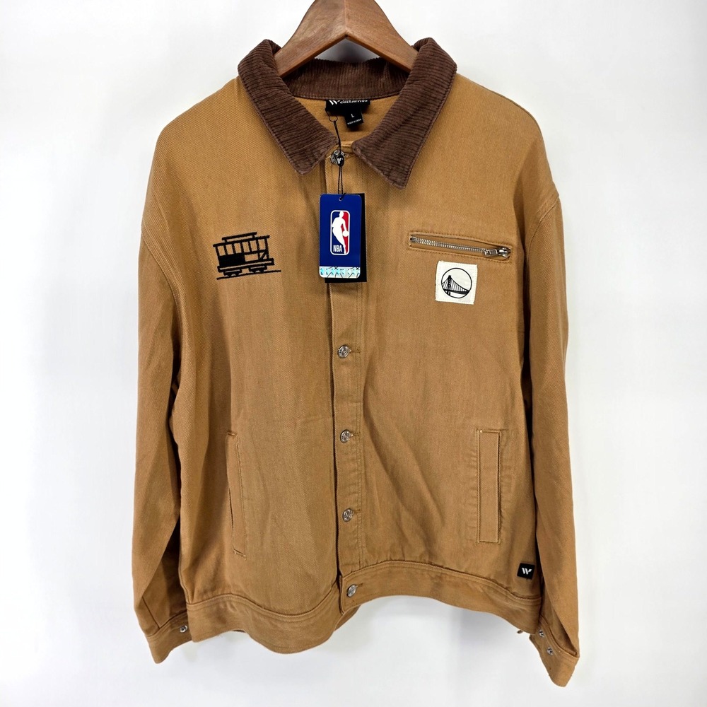 The Wild Collective NBA Warriors Jacket Mens L Brown San Francisco Denim WC255